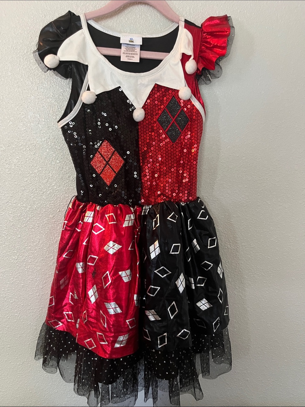 DC Comics Red & Black Sequin Harley Quinn Girls Costume Dress